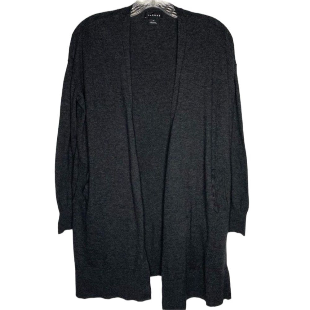 Trouve Gray Long Sleeve Open Front Long Cardigan Sweater Pockets XS